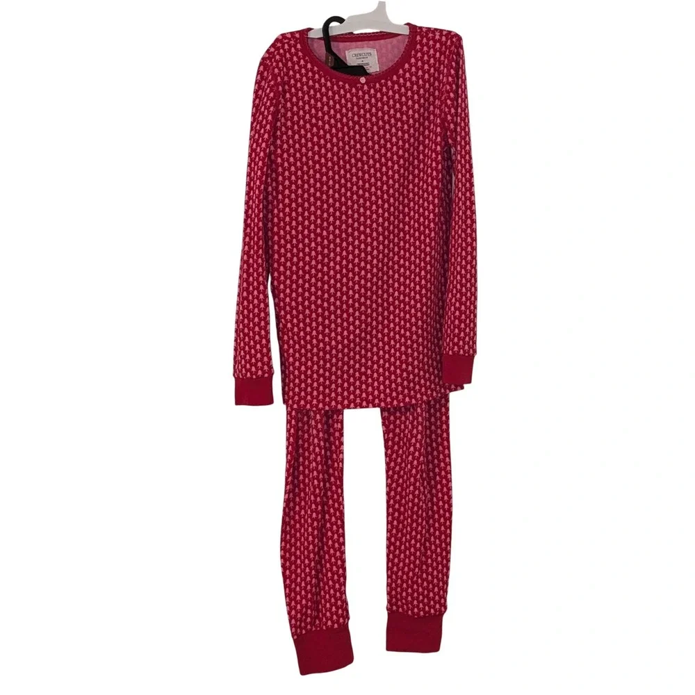 Crewcuts Red Pink Pine Tree Cotton Pajama Set‎ Size 14 Holiday Sleepwear NWOT